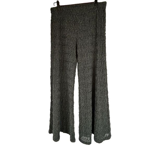 Free People Pants 6 Gray Extreme Knit Flare Mid Rise Sheer Lined Boho Festival - Picture 1 of 10